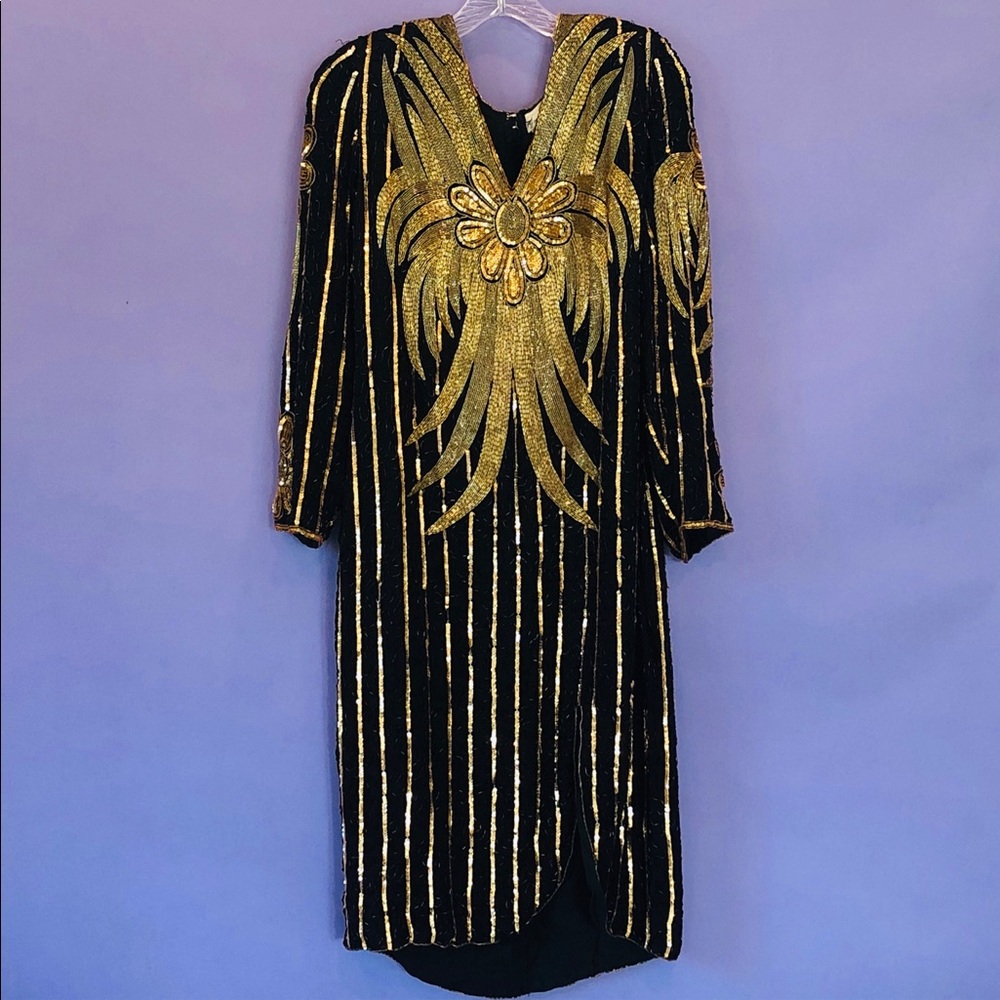 Vintage Tan-Chho Black Sequins Beaded Dress